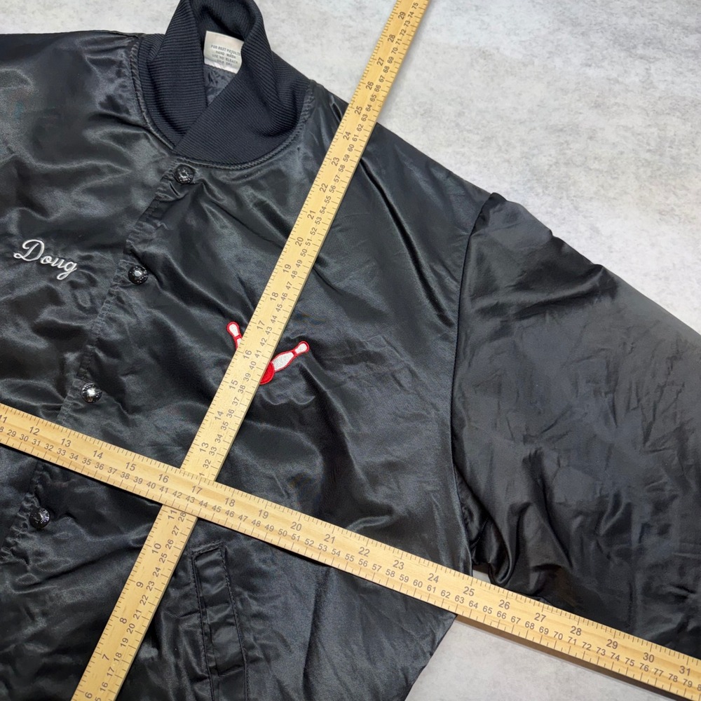 VTG Birdie Richard by Leslie Large Black White Horse Hotel Bowling Bomber Jacket - Picture 8 of 8